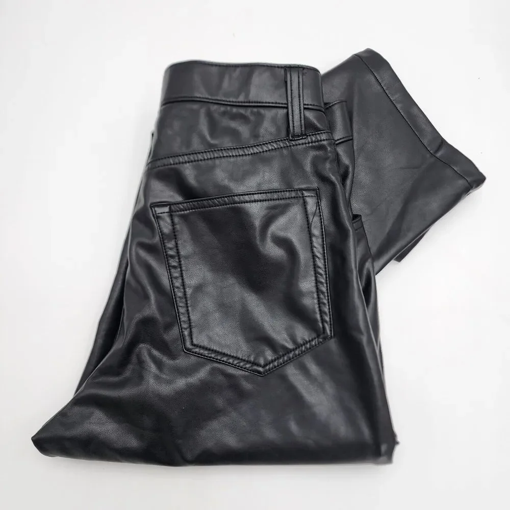 Abercrombie & Fitch Women 90's Straight Ultra High Black Vegan Leather Pant READ